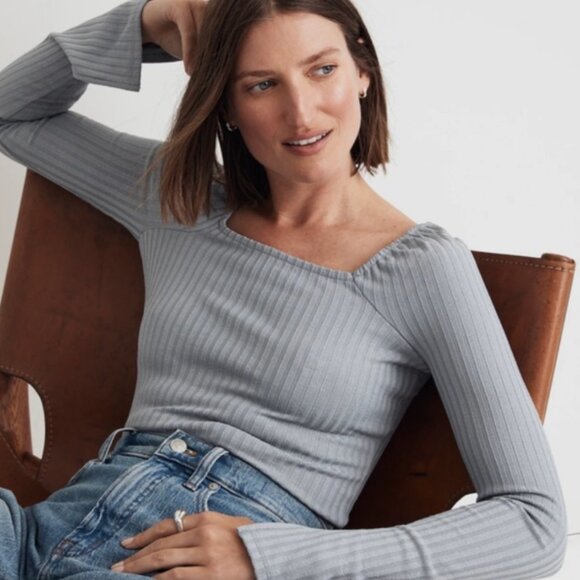 NWOT Ribbed Square Neck Long Sleeve Top by Madewell - Picture 3 of 4